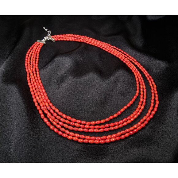 Multi-Strand Coral Bead Necklace With Sterling Silver Clasp - Picture 4 of 4